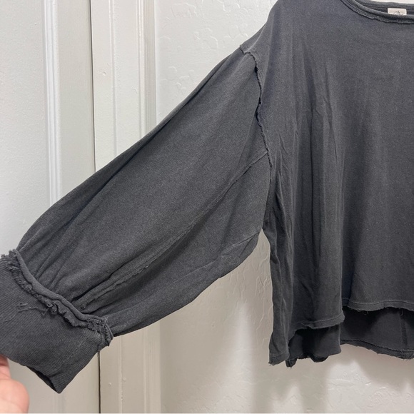 We The Free Gray Cropped Long Sleeve Shirt Oversized Slouchy Hippie - Picture 3 of 6